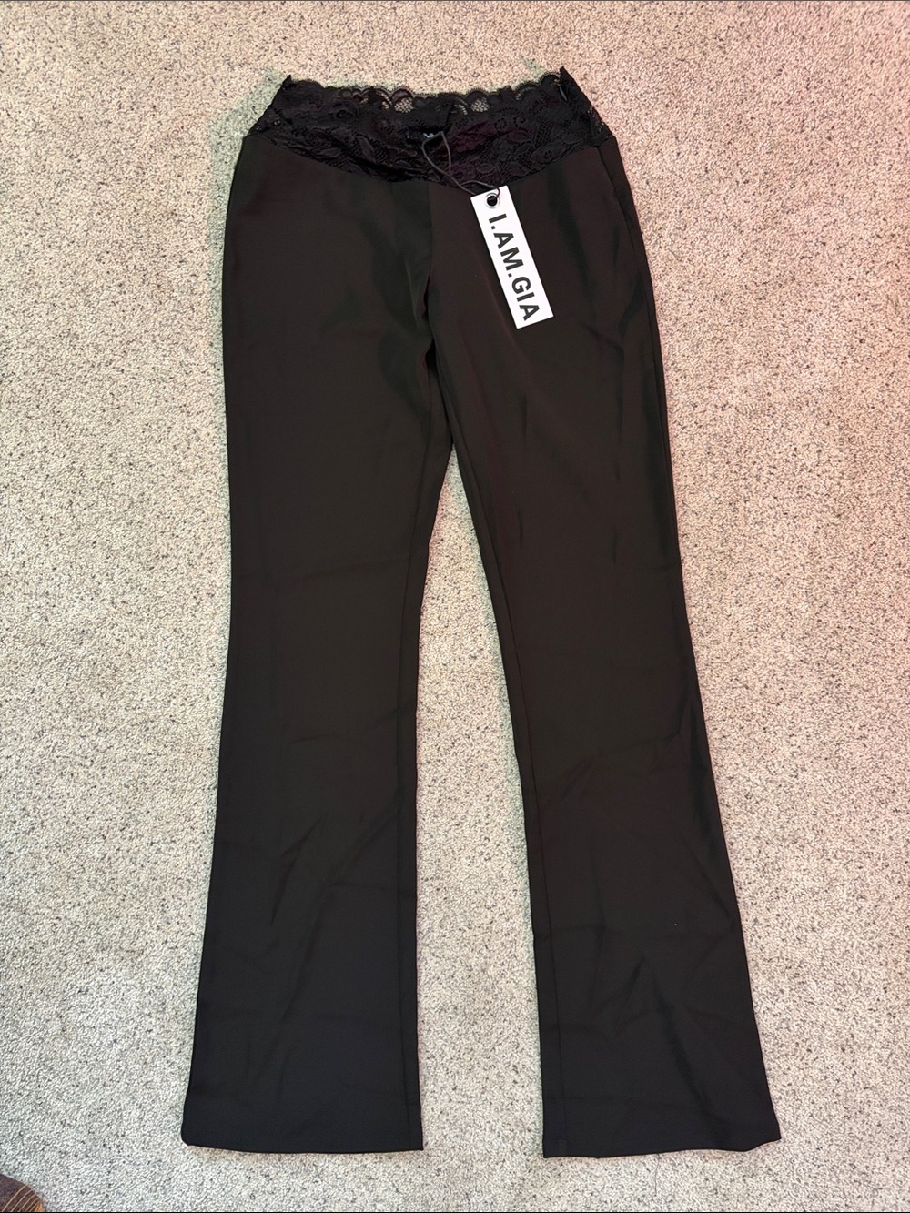 NWT I.AM.GIA Black Lace-Waist Flare Pants